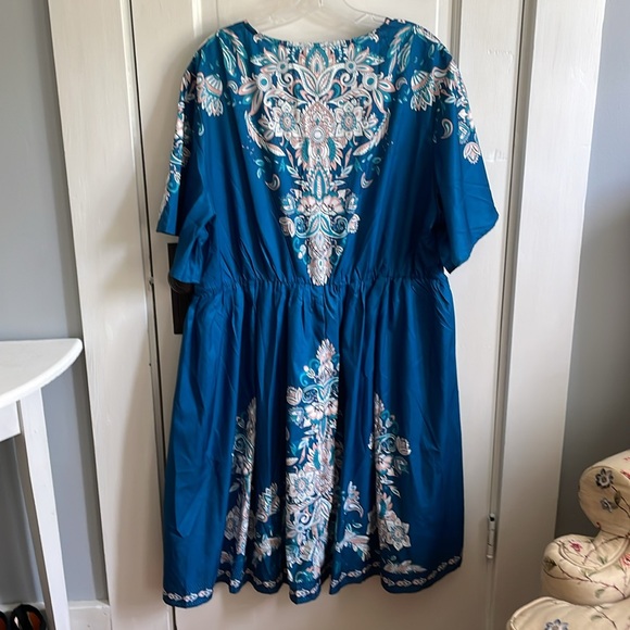 New with tags BloomChic dress, size 18-20 teal blue with mauve and aqua accents - Picture 2 of 10